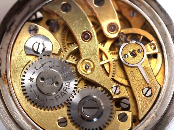 Sterling silver and enamel gousset pocket watch mechanism