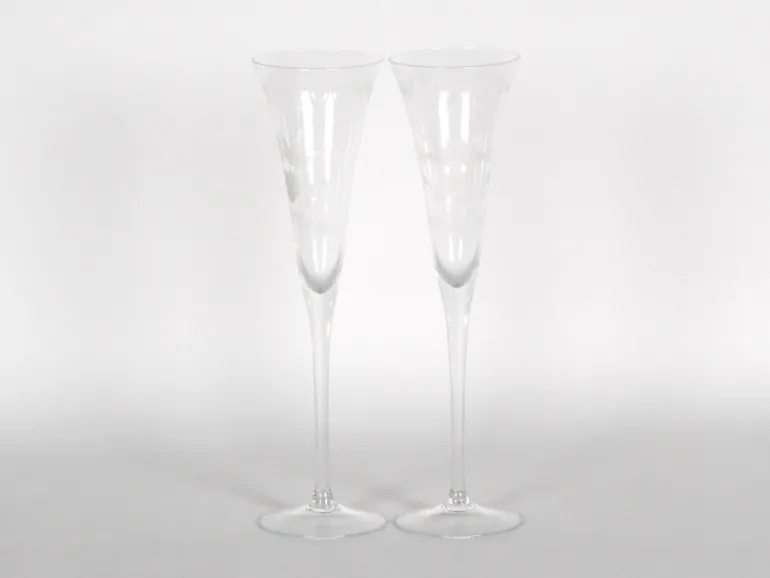 Paire de flûtes à champagne en cristal gravé, flûtes des mariés, SKU IB00693.