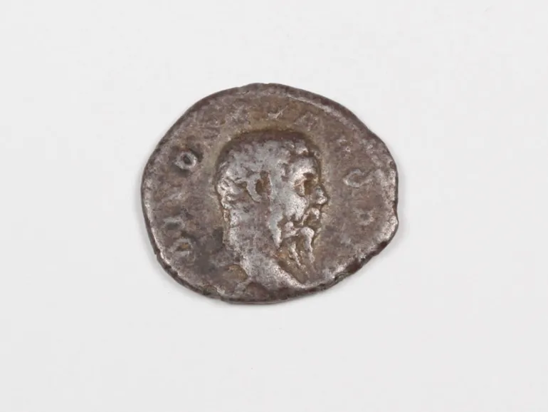 Roman silver denier coin of Septimus Severus, Consecratio, obverse portrait visible, SKU IB03507.