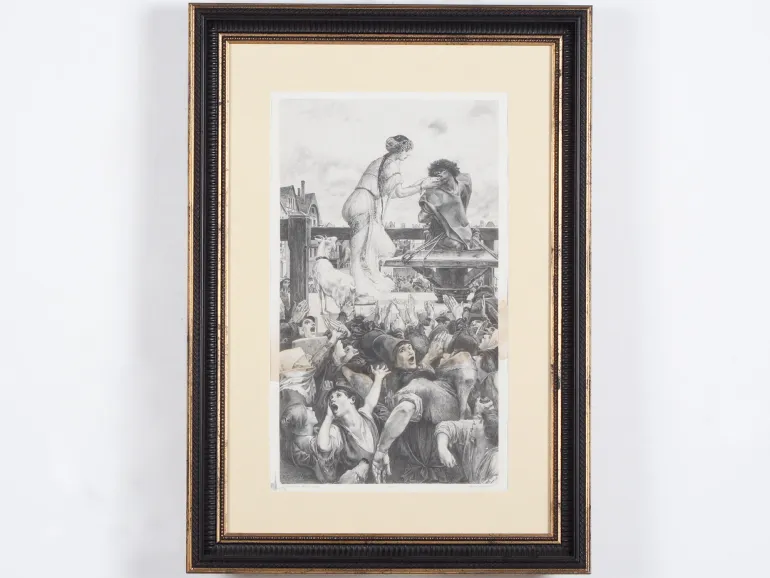 Framed lithograph of Esmeralda offering water to Quasimodo, "Une Larme pour une Goutte d'Eau", SKU IB04384.