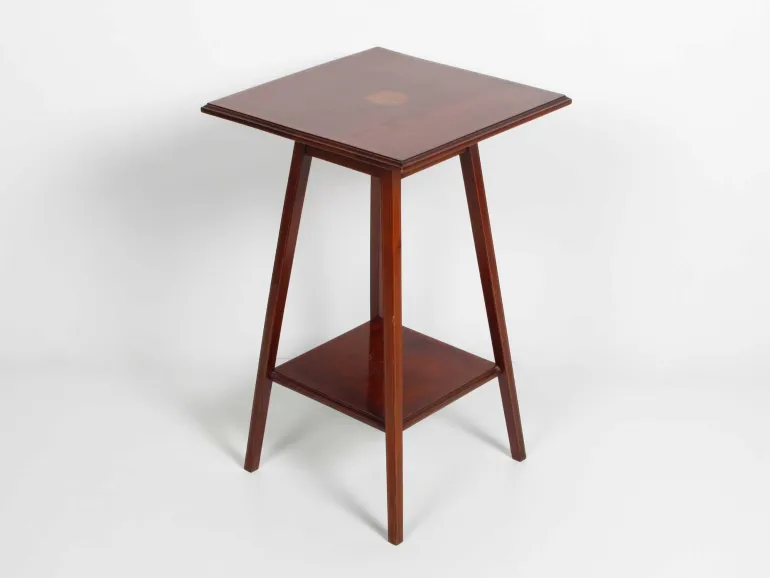 Linton Furniture IB05694 square mahogany pedestal table with lower shelf, shown on white background.