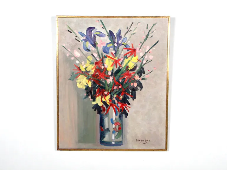 Denyse Louis, Bouquet de Printemps, huile sur toile signée, bouquet de fleurs dans un vase, SKU IB07355.