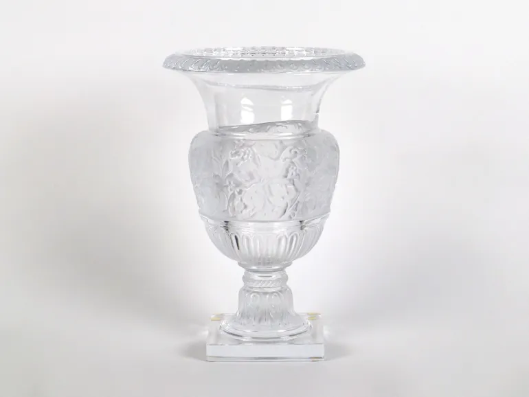 Lalique Versailles crystal vase, SKU IB07714, clear cut glass vase with flared rim and pedestal base.