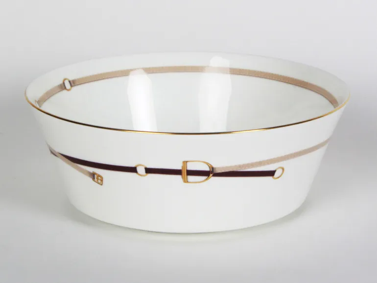 Saladier en porcelaine Wedgwood Equestria, SKU IB08407, blanc avec motif ceinture doré et brun.