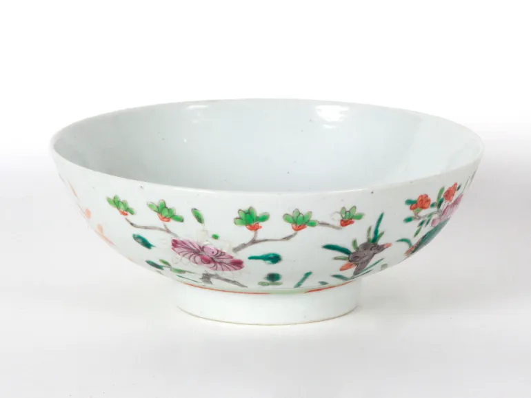 Chinese Kangxi period porcelain bowl, SKU IB08581, white with handpainted floral enamel decoration.