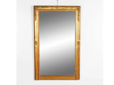 IB02308 19th century Louis XVI style gilded carved wood mirror, front view.