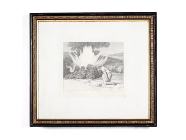 Framed 19th-century engraving of Moses and the burning bush by Hippolyte Flandrin, SKU IB02629.