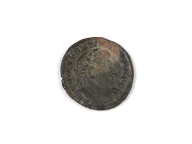 Roman bronze coin of Constantine I, obverse portrait visible, SKU IB03352.