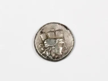 Greek silver hemidrachm coin of Arados with head of Tyche, SKU IB03390.