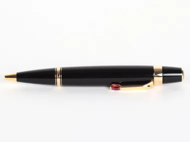 Montblanc Pens & Accessories Bohème ballpoint pen, SKU IB09246, black resin with gold trim and red crystal clip.