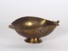 Oval chiseled copper cup on pedestal with floral decoration, SKU IB00171.