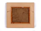 SKU IB01017, René Clarot “Roman d’Amour” oil on canvas, back of framed artwork with hanging wire and wooden stretcher.
