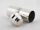 IB01083 silver-plated cylindrical metal shaker with guilloché cat border, shown with cap beside it.