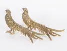 IB01162: pair of gilded bronze pheasant birds with colored stone eyes, shown side by side.