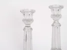 Bercy Crystal pair of molded crystal candlesticks, SKU IB01327, shown with fluted stems and scalloped bases.