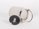 Glass and sterling silver sugar bowl, IB01420, with frosted glass body, silver-plated lid, and single handle shown on white background.