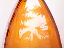 Bohemian Crystal Port Wine Set IB01588, amber engraved decanter with deer and trees design.