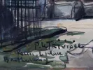 Pierre Le Trividic watercolor of Rouen, signed artwork in frame, detail view, SKU IB01713.