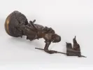 Adrien Etienne Gaudez « Jeanne d'Arc » en bronze, IB01839, montrant Jeanne d'Arc avec l'étendard sur un socle en bronze.
