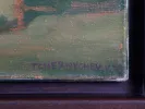 SKU IB01850, Vladimir Tchernychev signed oil on canvas still life "L'Herm" in a wooden frame, close-up of the lower corner and signature.
