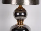 Ceramic lamp base, IB01916, with silver and gold finish, two stacked spheres and large silver shade, circa 1960.