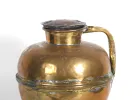 SKU IB02118: large late 18th-century gilded copper pitcher with lid and single handle, shown close-up on a white background.