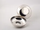 SKU IB02168: Christofle Fleuron silver-plated metal candy bowl, round apple-shaped covered bowl shown open.