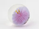 SKU IB02371 presse-papiers rond en verre à décor floral rose, avec côtés facetés, sur fond blanc.