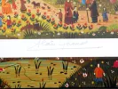 IB02571, lithographie d'Alain Thomas « Scène Champêtre » montrant une scène rurale colorée avec personnages, fleurs et étang.