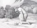 Hippolyte Flandrin engraving IB02629 showing Moses kneeling before the burning bush, with a proof artist seal visible.