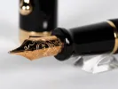 Aurora Talentum fountain pen, black lacquer with gold trim and 14K nib, SKU IB02706.