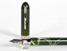 Visconti IB02794 green fountain pen with silver trim and visible nib, shown in two views.