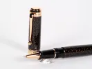 Aurora Kara-Nuri roller pen, SKU IB02833, black lacquer with gold pattern and gold trim, shown with cap and pen body.