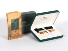 Montegrappa pens Symphony roller pen, SKU IB02958, beige celluloid with 925 sterling silver trim, shown in open presentation box with booklet.
