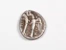 Greek silver coin, Paphlagonia Sinope, SKU IB03432, showing a worn ancient drachma on a white background.