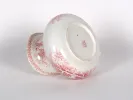 IB04460, Opaque de Sarreguemines earthenware jug shown from below, white with pink plant decoration and maker’s mark.