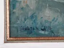 Georges Cyr, IB04552: close-up of the painting in a gilded wooden frame, showing blue-green brushwork and the artist’s signature at lower left.