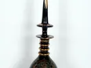 IB04680 Oriental crystal decanter, early 20th century, black and green with gilded floral decoration, shown close-up.
