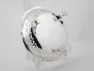EPNS silver plated metal centerpiece, SKU IB04699, with openwork rim and three claw feet on a clear stand.