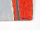 SKU IB05146, Gino Gregori abstract oil on canvas with a gray field and vivid red-orange painted area, signed at lower right.