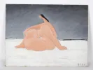 Gino Gregori, Femme Assise, IB05151 : huile sur panneau d’une figure nue assise sur fond gris et blanc, signée Gregori.