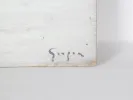 SKU IB05151, huile sur panneau signée Gino Gregori ; gros plan sur le bord blanc peint et l’angle de l’œuvre, avec traces d’usure.