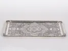 Isfahan sterling silver rectangular tray, richly chiselled with floral and arabesque decoration, SKU IB05443.