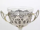 WMF Silver IB05865 drageoir Art nouveau à deux anses en métal argenté, avec récipient en cristal gravé et décor floral.