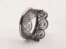 IB05933: Hommet silver filigree crown-shaped piece with scalloped border, shown in profile.