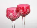 Pair of red crystal Rhin glasses, SKU IB06176, shown with cut crystal pattern and tall stems.