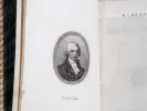 Page ouverte de Les Fables de Florian, SKU IB06638, avec un portrait gravé de Florian et la reliure en cuir ornée visible à gauche.