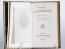 SKU IB06638, page de titre ouverte du livre Les Fables de Florian, avec reliure en cuir ornée et texte imprimé.