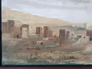 بيتر هويت، IB06659، لوحة مشهد من شمال أفريقيا في إطار خشبي صلب، تُظهر مباني ترابية وسماء فاتحة.