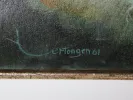 IB07243, Frits Vertongen, composition abstraite aux tons verts, gros plan d’une huile sur toile signée.
